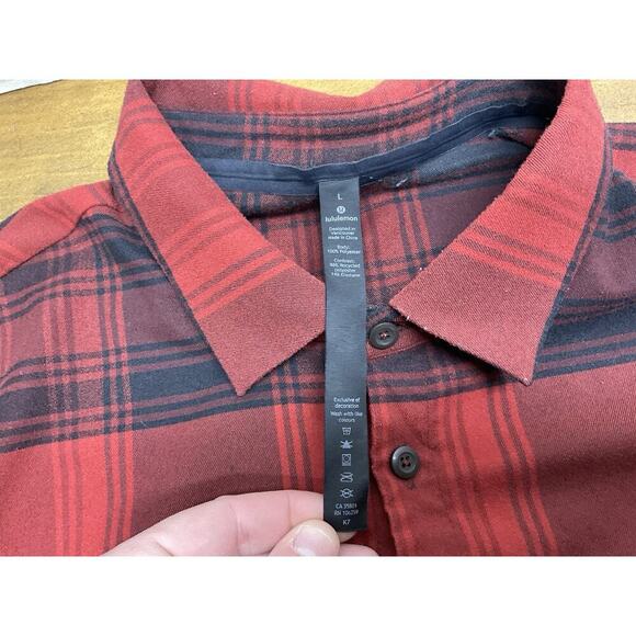 Lululemon Shirt Mens Large Red Black Buffalo Plaid Masons Peak Flannel Commuter - Picture 6 of 12